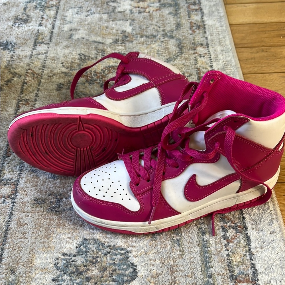Nike Pink and White High-Top Athletic Shoes